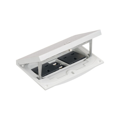 Stainless steel top section with manual locking. Supplied with 2no. 13amp sockets and 22.5mm x 45mm blank